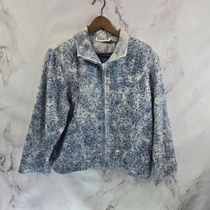 Anage Jacket Women XL Silver Blue Purple Artsy Art To Wear Sequin Tie Dye Vtg